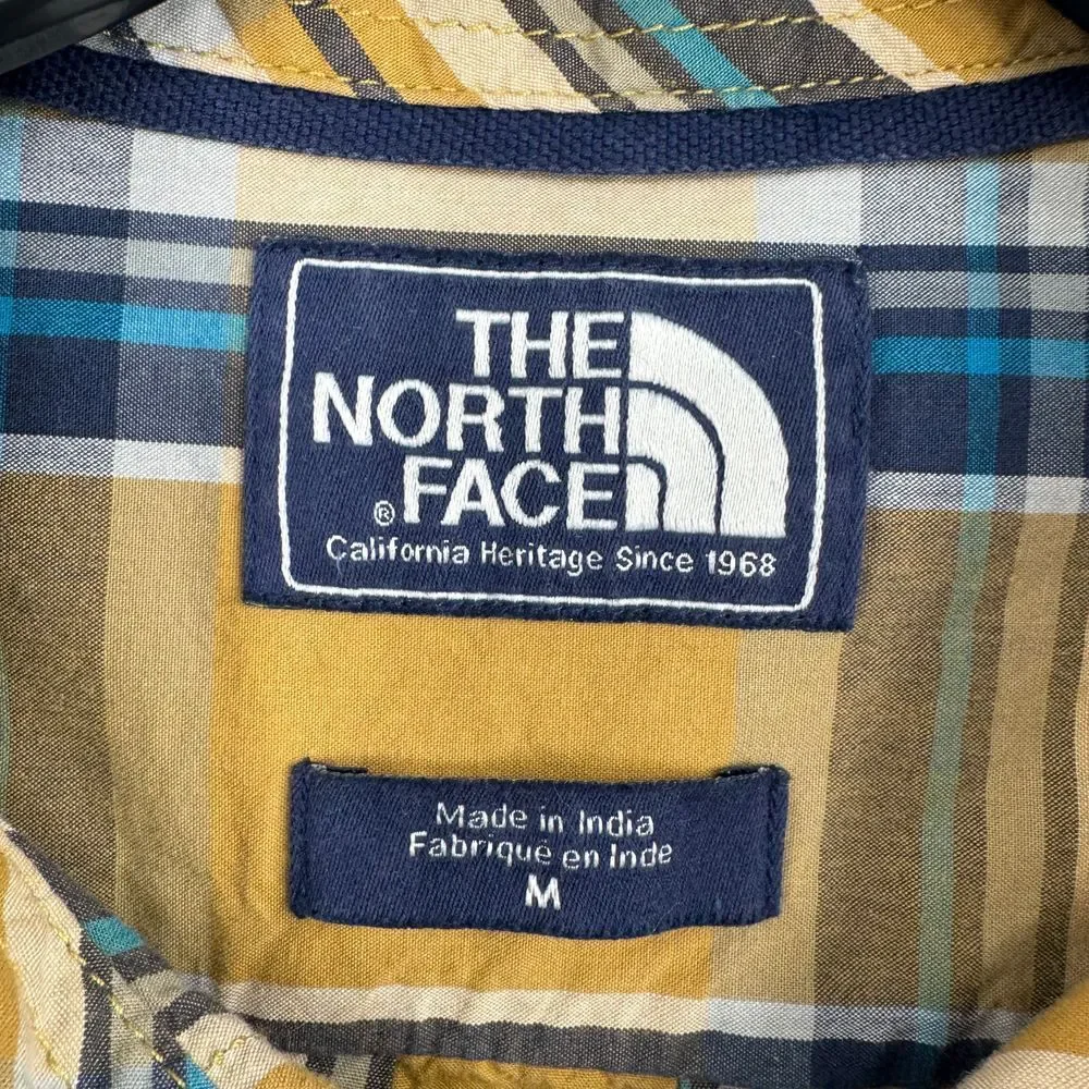 The North Face Plaid Button‎ Down Casual Shirt Yellow Blue Cotton Long Sleeve M